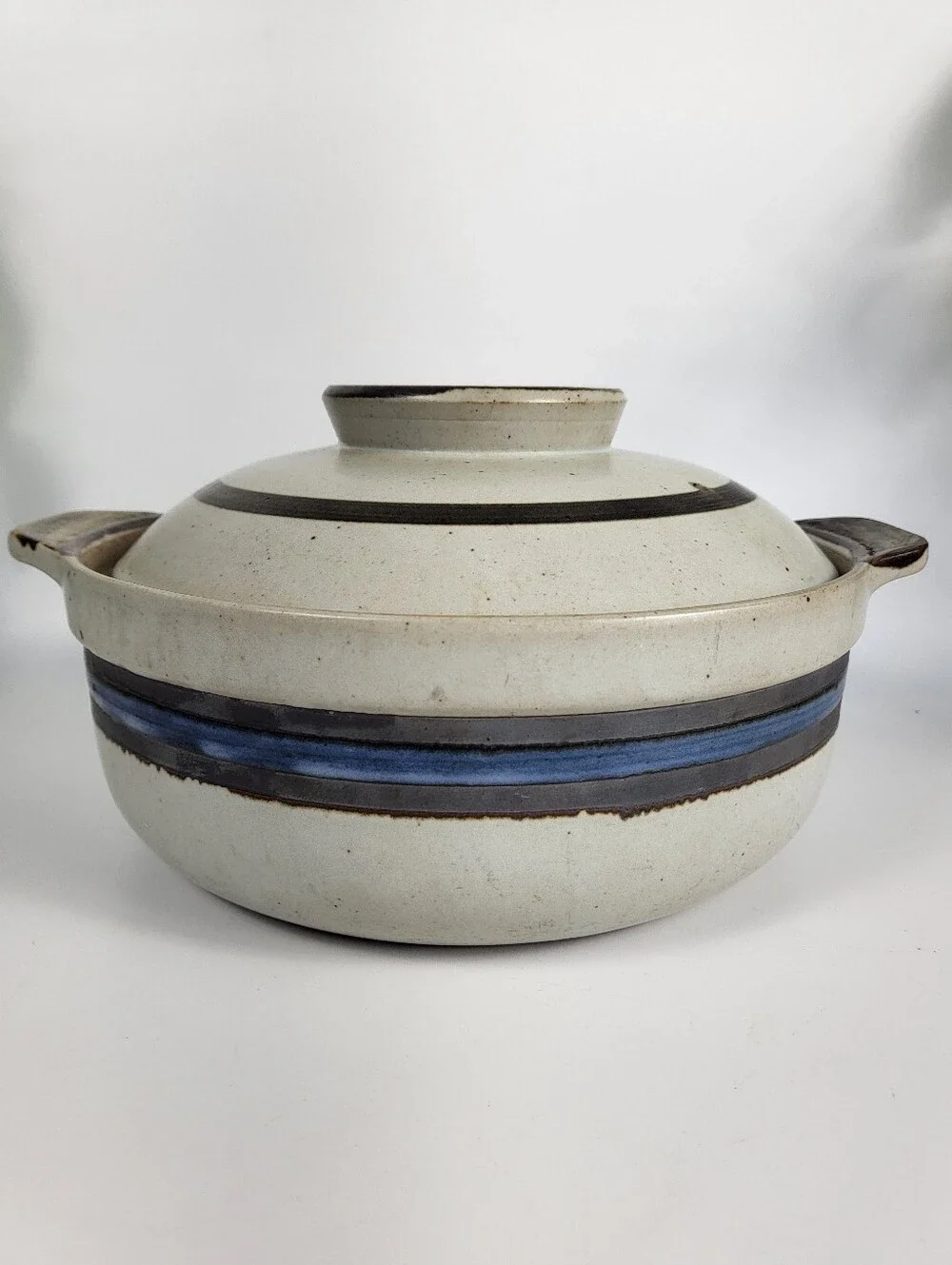 Otagiri 2 Quart Casserole w/ Vented Lid in Gray w/ Blue Stripes -